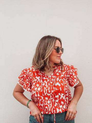 Orange & White Printed Blouse