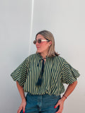 Green & Navy Stripe Tassel Top