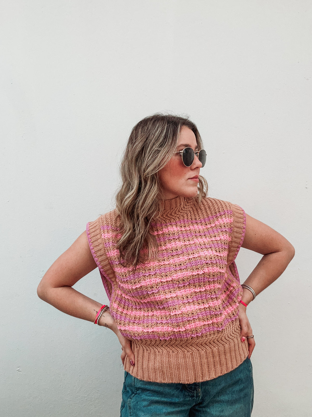 Toffee & Pink Striped Top