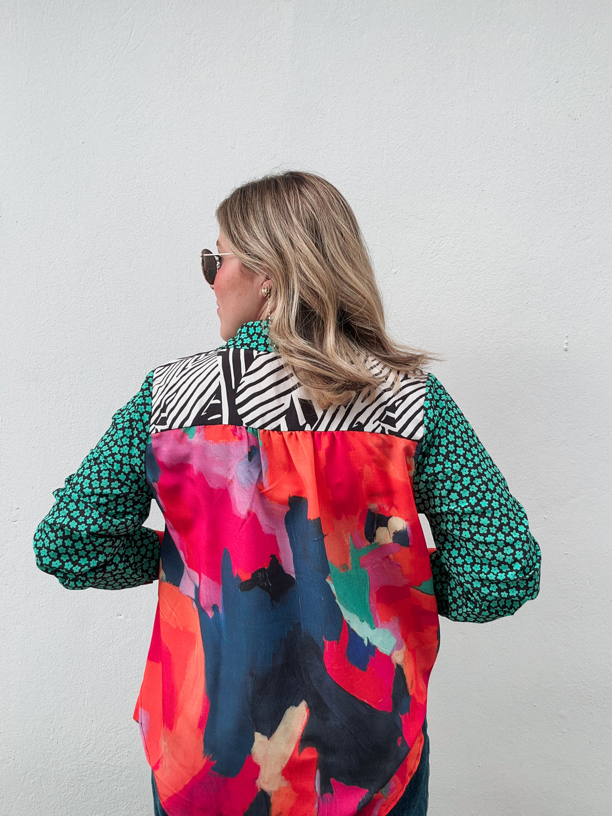 Emerald Mix Print Button Down Blouse