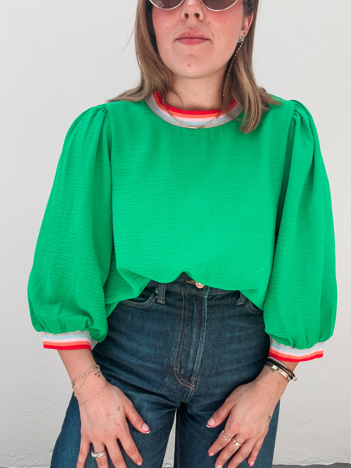 Green Rainbow Stripes Blouses