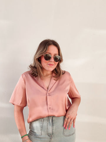 Rose Gold Satin Button Blouse