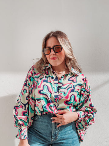 Pink & Blues Swirls Blouse