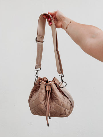 Taupe Quilted Puffer Bucket Bag