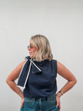 Navy & White Bow Top