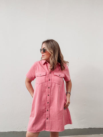 Pink Washed Denim Dress