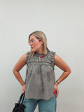 Black Ruffle Gingham Top