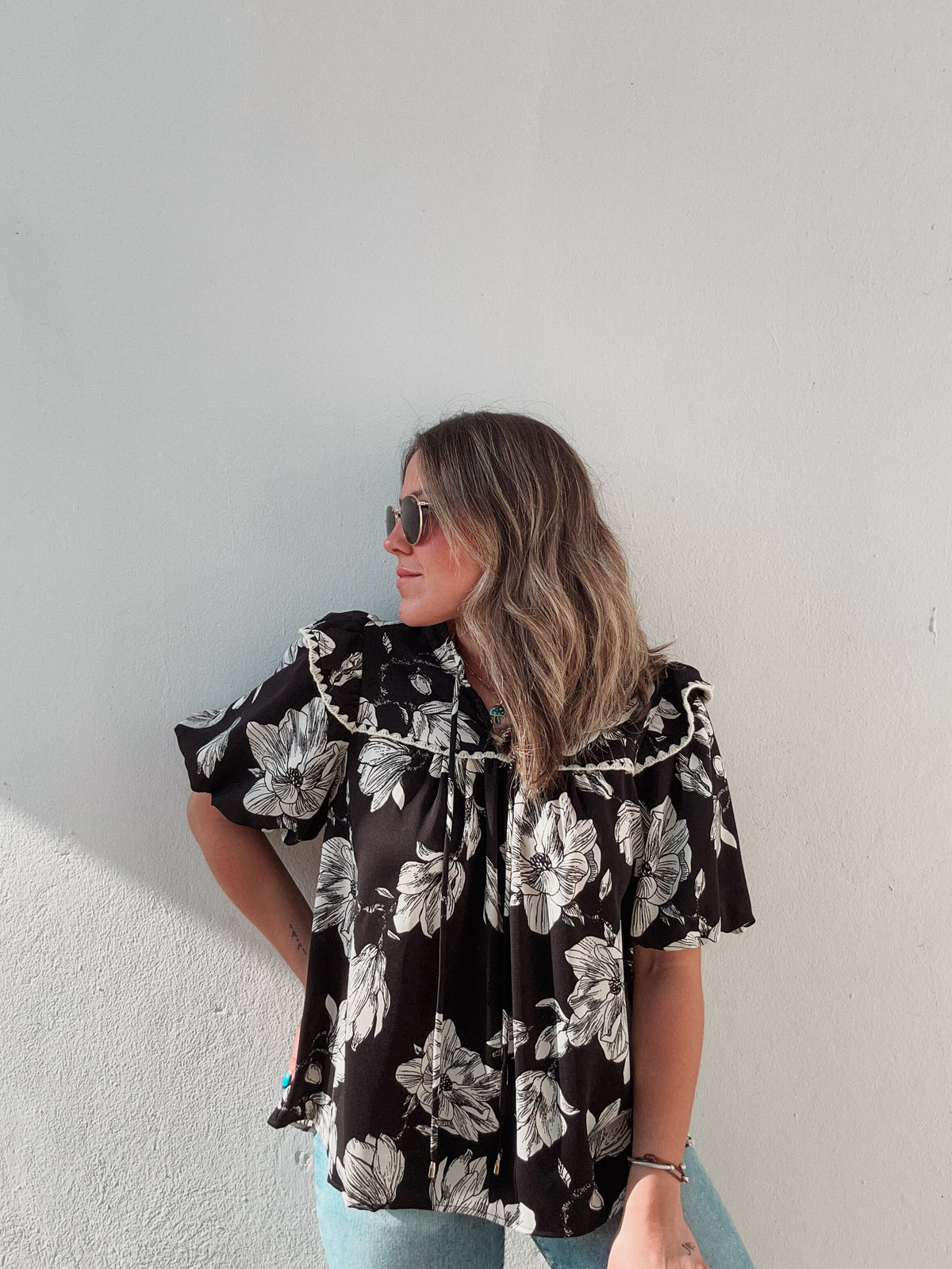 Black Floral Printed Blouse