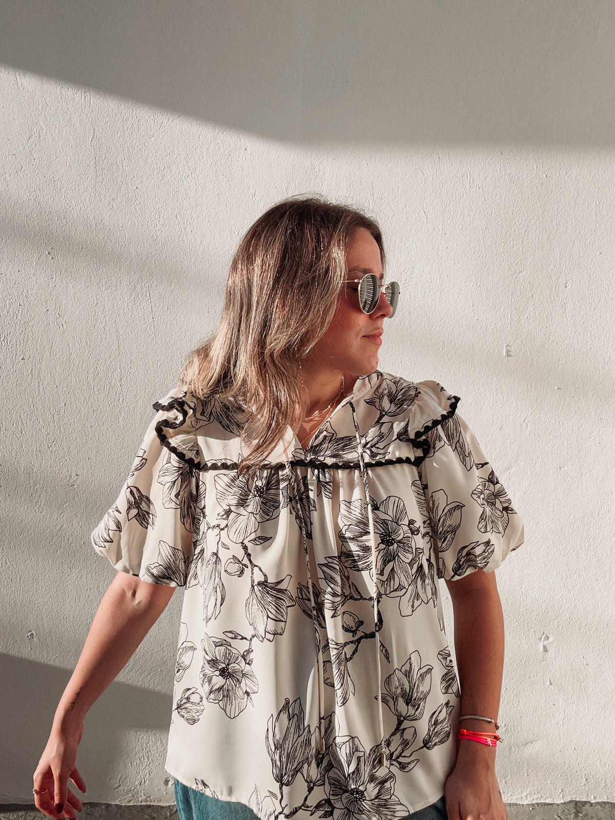 Black & Cream Floral Printed Blouse