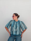 Blue Chevron Sequin Top