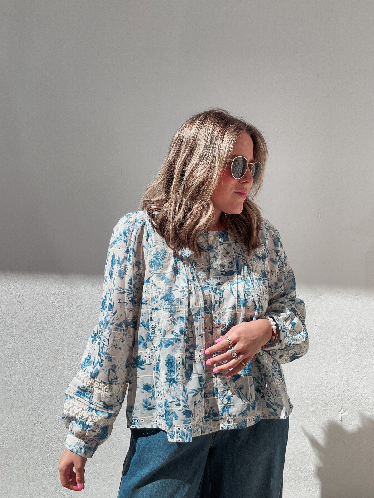Baby Blue Eyelet Summery Blouse