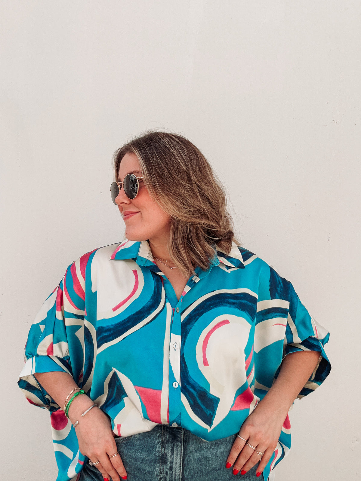Blue & Pinks Printed Tunic Blouse