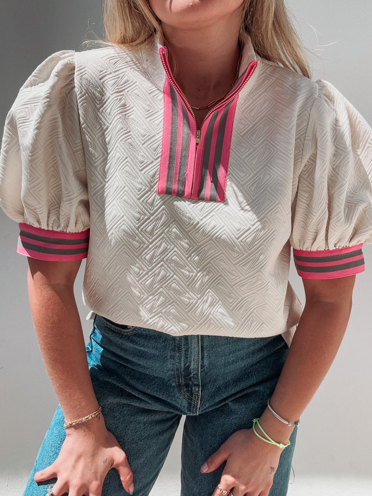 Licorice Striped Pink Zipper Top