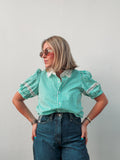 Green Stripe Lace Collar Top