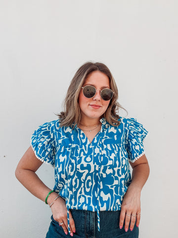 Blue & White Printed Blouse