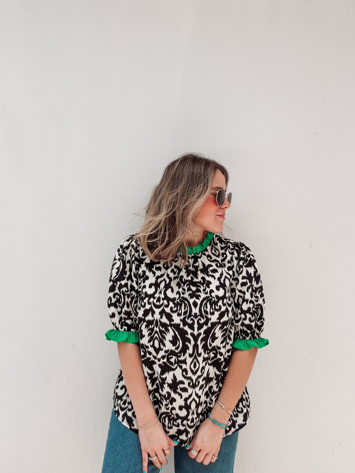 Black, White & Esmeralda  Printed Blouse