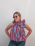 Sky Blue Stripe Bow Bubble Top