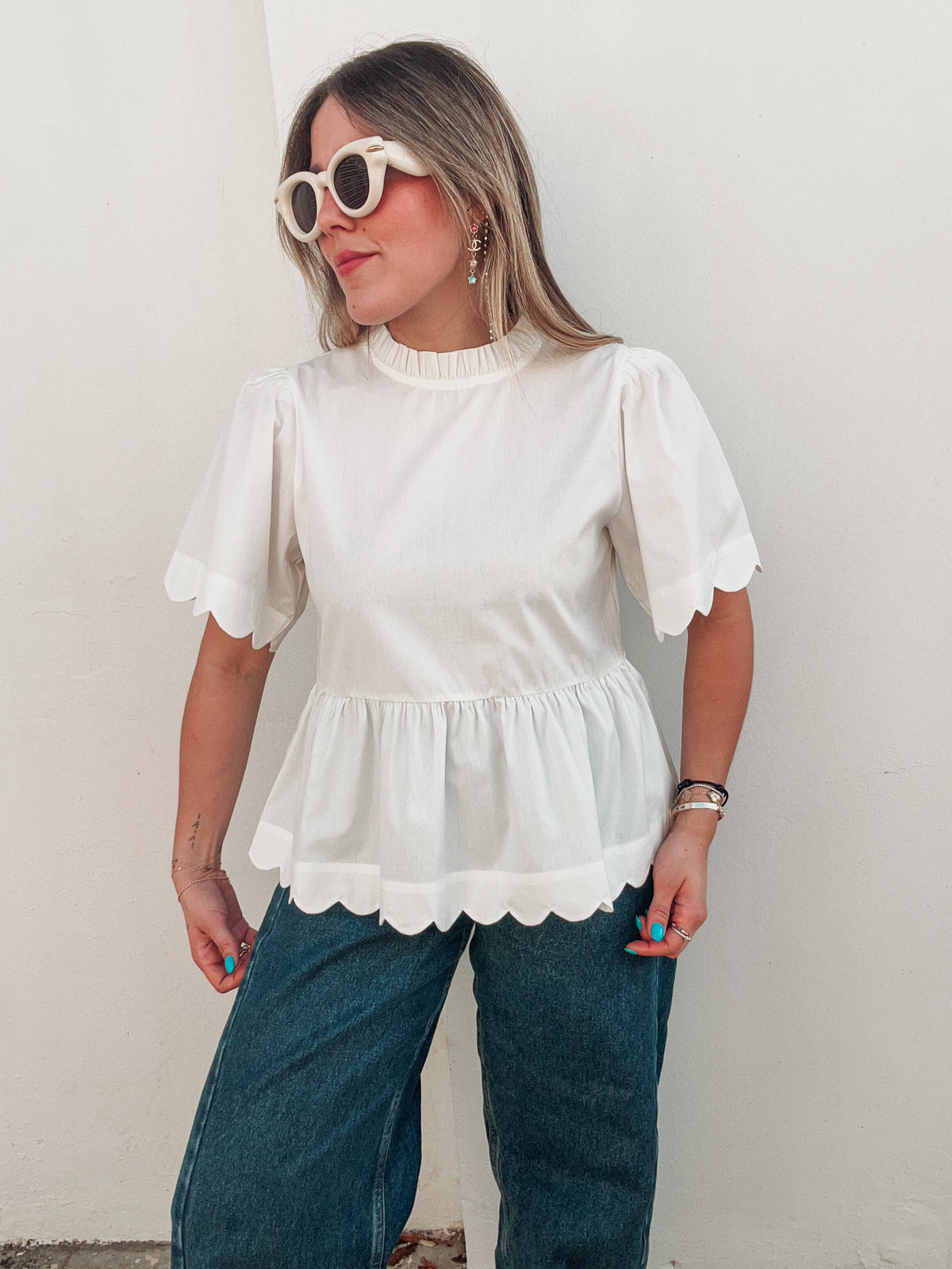 White Scalloped Blouse