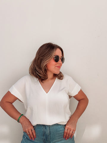 White V Neck Blouse