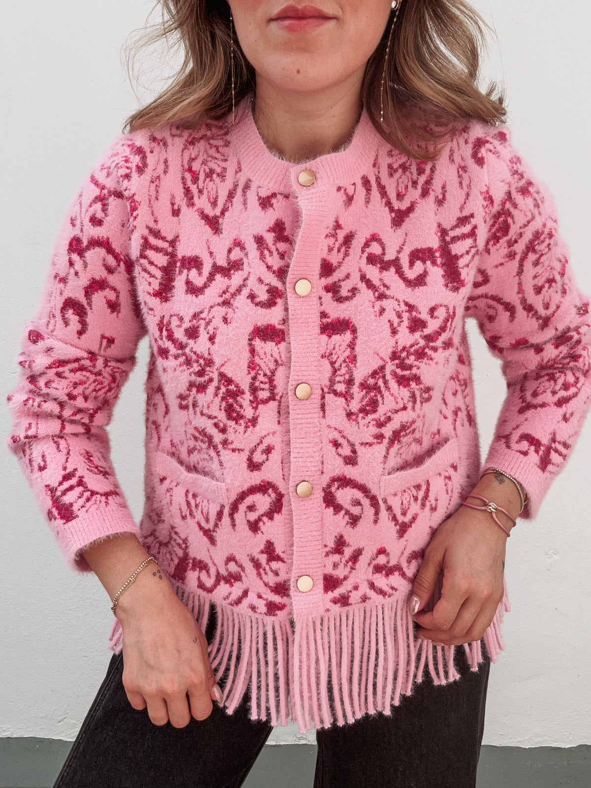 Gemma Pink Fringe Cardigan