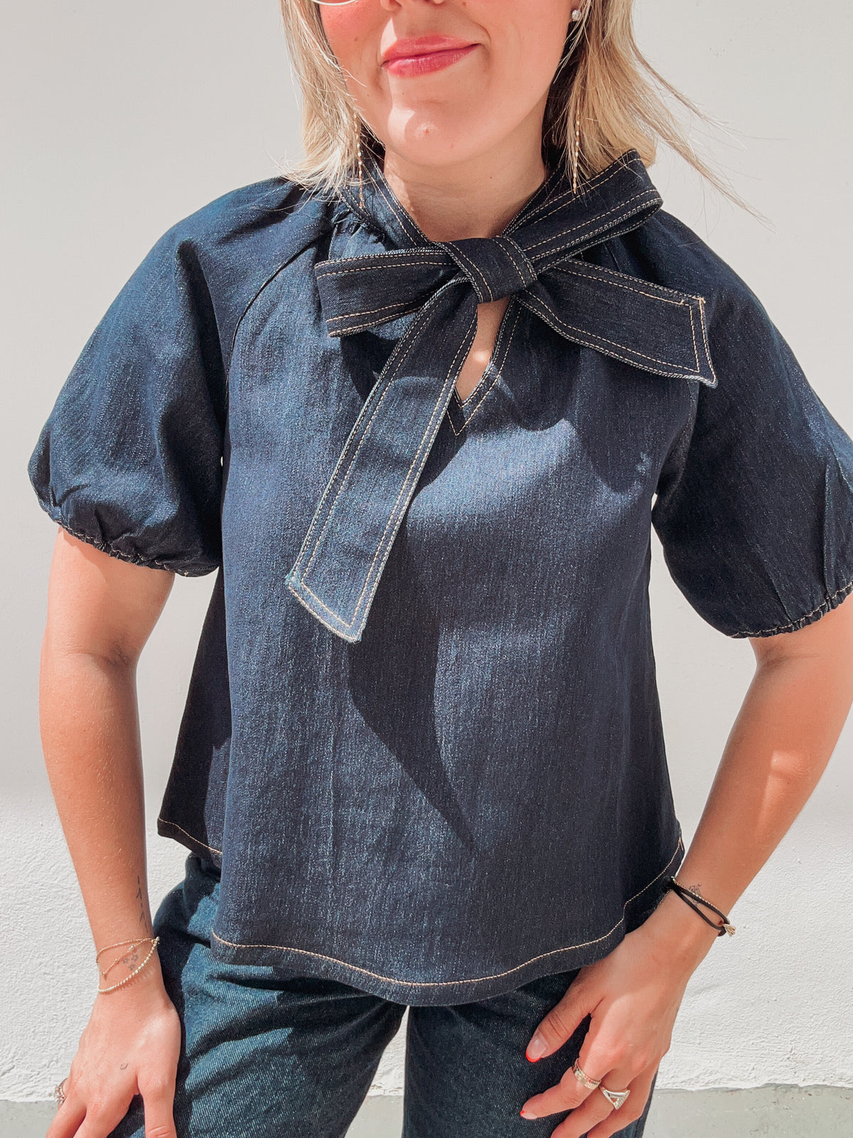 Bow Denim Top