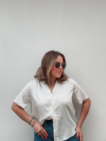 White V Buttons Satin Blouse