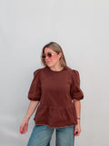 Washed Mocha Puff Sleeve Blouse
