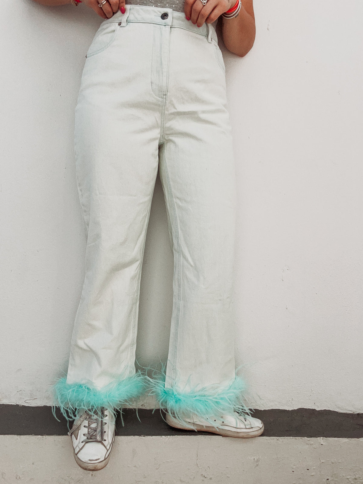 Baby Blue Feathers Jeans