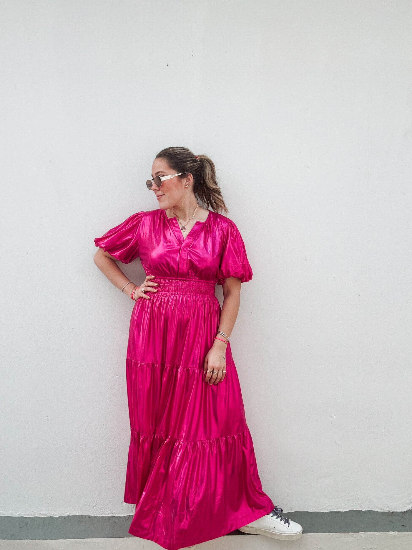 hot pink metallic dress Sydney Metallic Micro Mini Dress