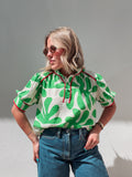 Green & Apple Print Top