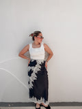 Navy Satin & Lace Skirt