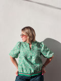 Green & Pink Textured Top