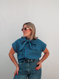 Blue Stripe Bow Top