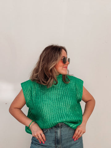 Metallic Green Knit Top