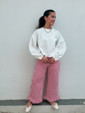 White & Red Stripe Ruffle Pants