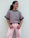 Pink & Navy Stripe Sweater Top