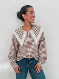 Sand Gingham Collared Top