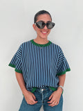 Blue & Green Stripe Sweater Top