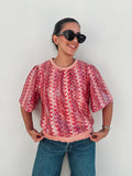 Coral Chevron Sequin Top