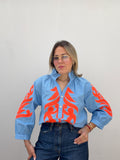 Blue & Neon Orange Top