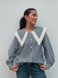 Black Gingham Collared Top