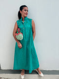 Green & Blue Stripe Maxi Dress