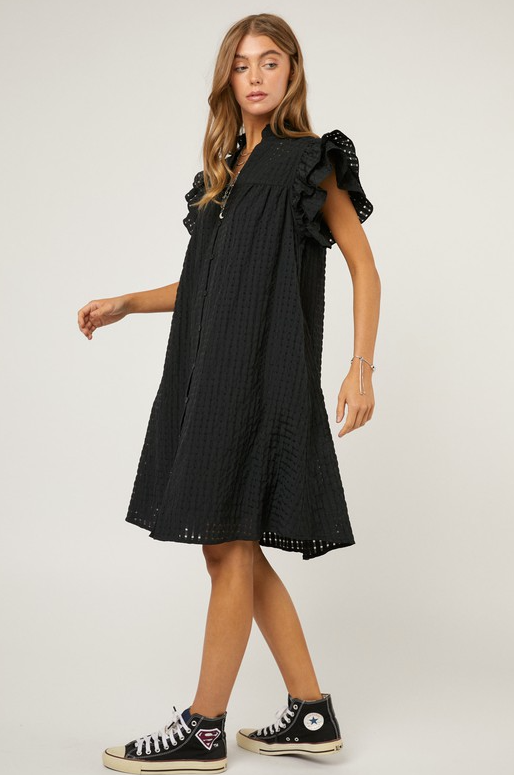 Black Textured Printed Dress