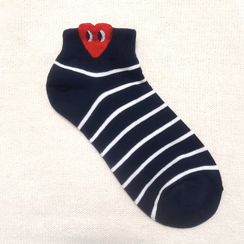 Heart Navy Striped Socks