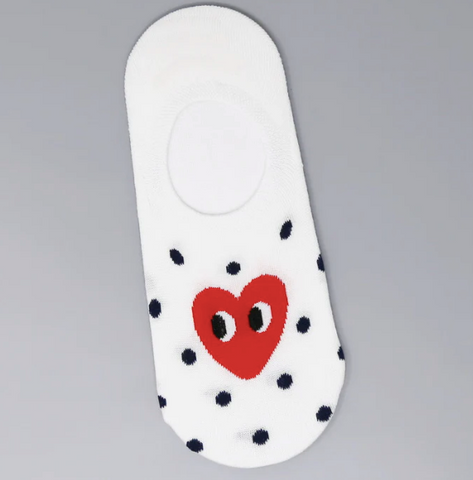Polka Dot Red Heart No Show Socks (Silicone Tab)