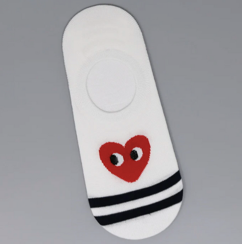 Navy Stripe Heart No Show Socks (Silicone Tab)
