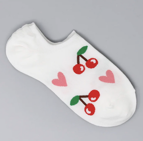 Cherry Hearts No Show Socks (Silicone Tab)