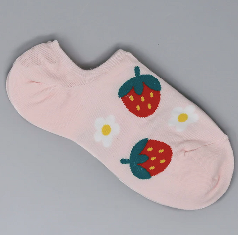 Strawberry Flowers No Show Socks (Silicone Tab)