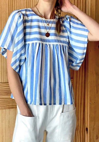 Blue & White Funky Striped Blouse
