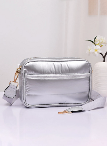 Silver Quilted Crossbody Bag